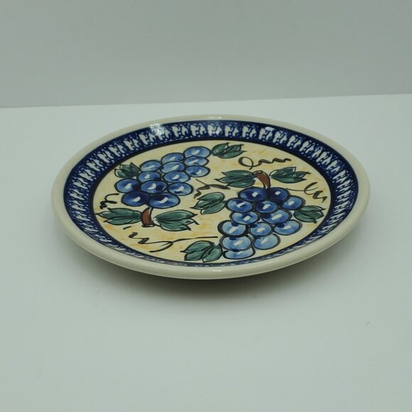 Polish Pottery Tuscan Grapes Salad Plate Handmade in Poland Grape Dessert Plate - Picture 6 of 6
